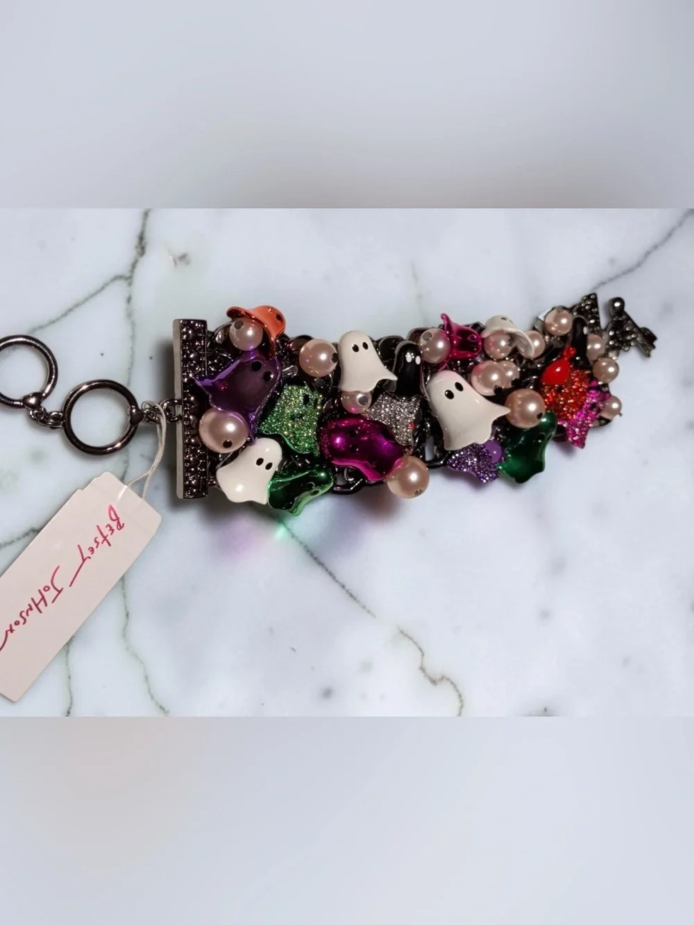BETSEY JOHNSON Halloween Shiny Costumed Ghosts Statement Charm Bracelet NEW NWT